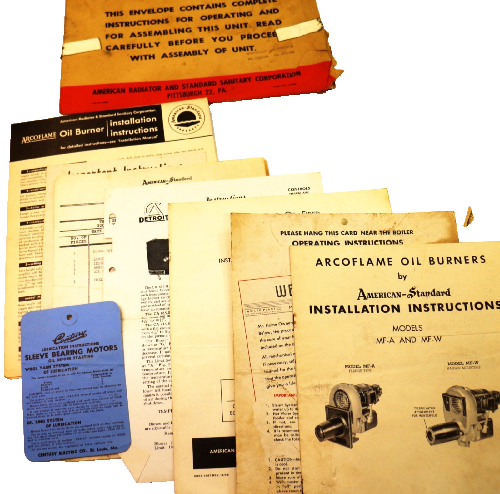 Lot of 9 American Standard Oil Burner Air Conditioner Heater Pamphlets 1950