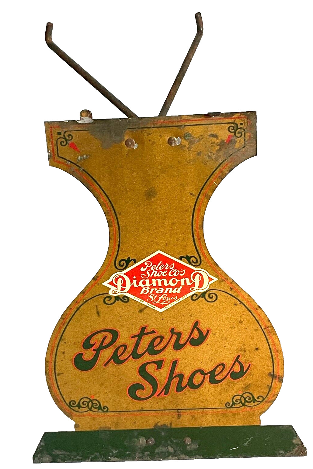 Vintage Folding PETERS DIAMOND BRAND SHOES: Metal Store Display Stand 9.75″ Tall