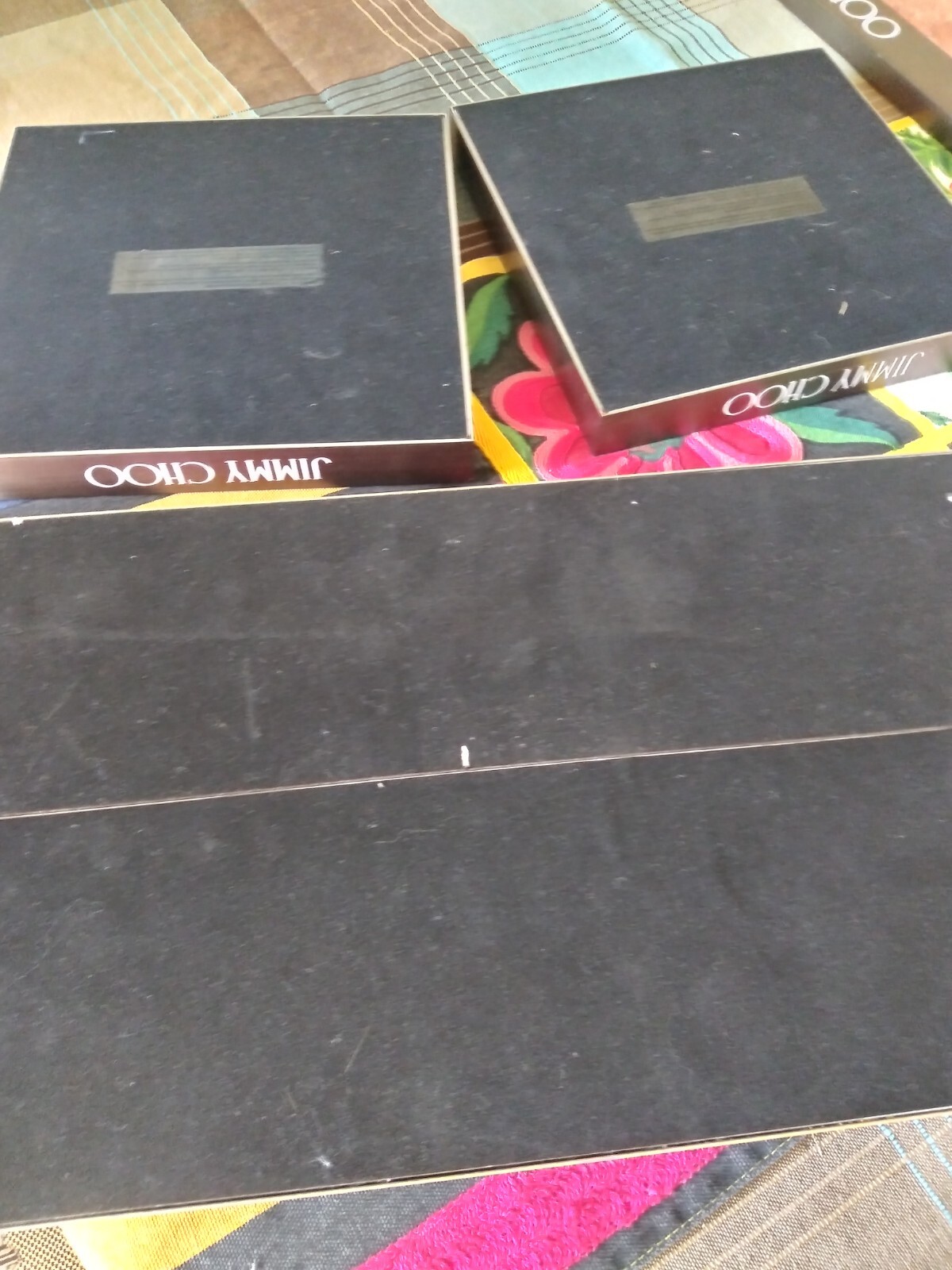 Lot of 3 JIMMY CHOO LOGO Display Stands Metal Trim & Marble Like Plastic Top