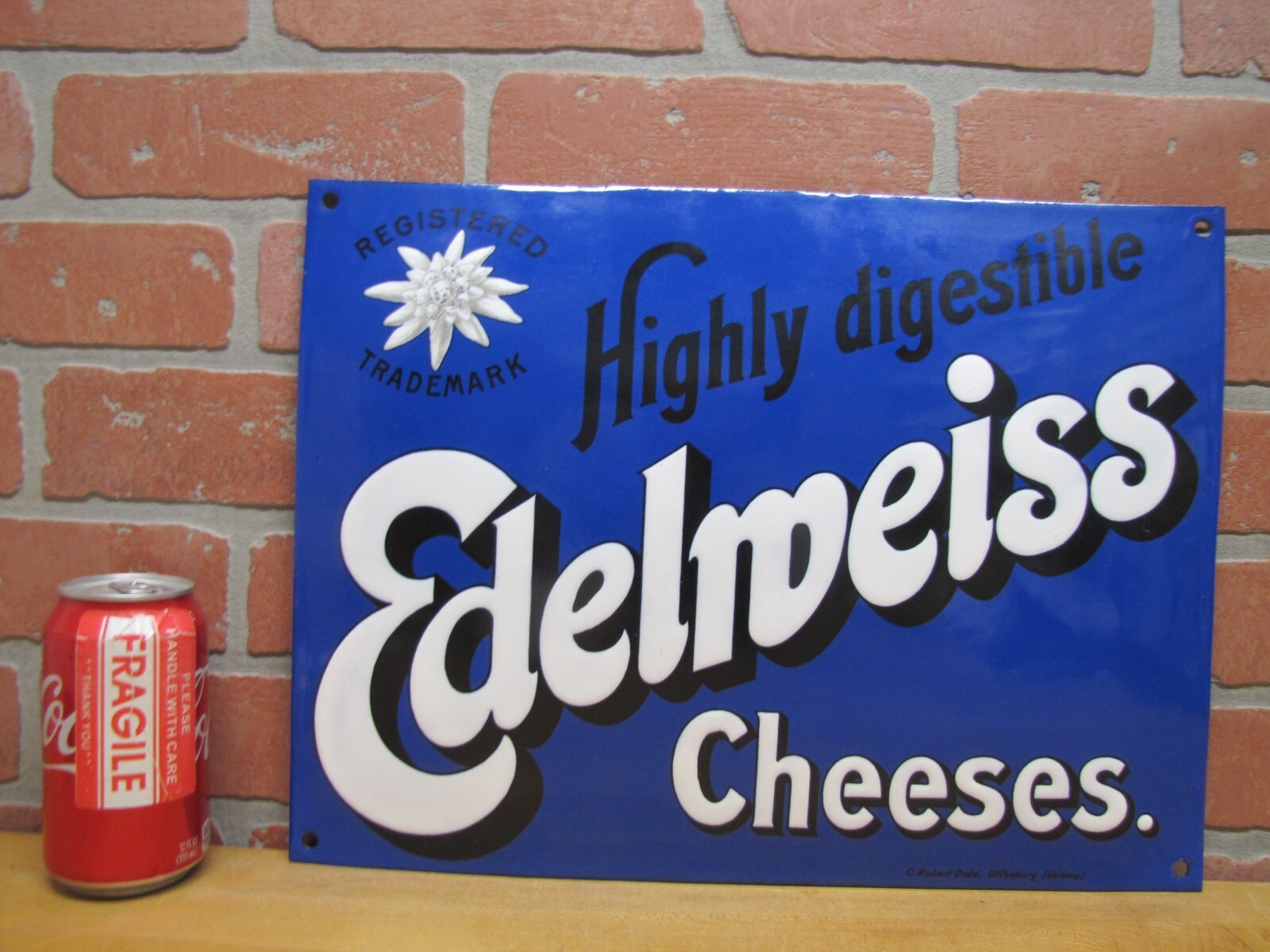 EDELWEISS CHEESES Old Porcelain Store Display Ad Sign C R Dold Offenburg Germany