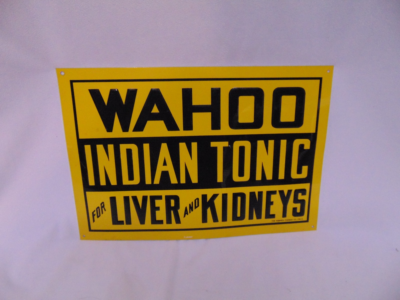 Vintage Wahoo Indian Tonic For Liver & Kidneys Tin Sign Kemper-Thomas Co 14 x 10