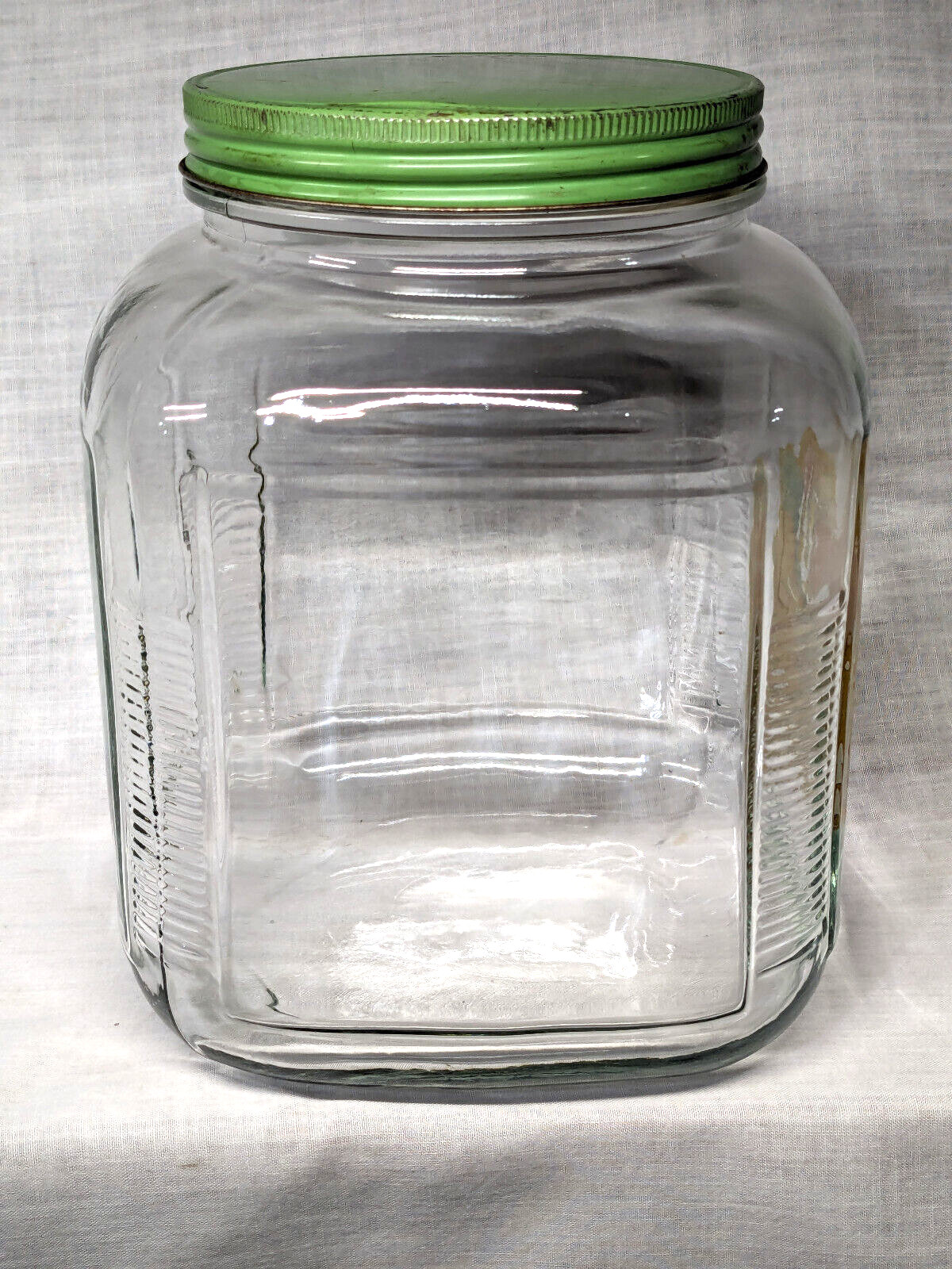 Large General Store Jar Square 1 Gallon 4 Qt Candy Jar & Lid Metal Lid VINTAGE