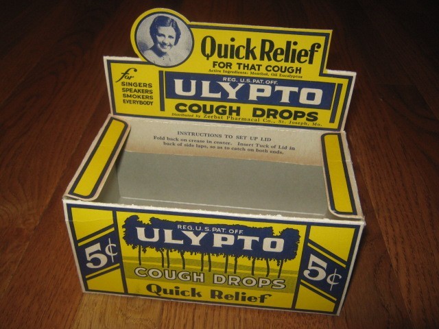 ULYPTO Cough Drops Zerbst St Joseph MO Advertising Store Display Original Box