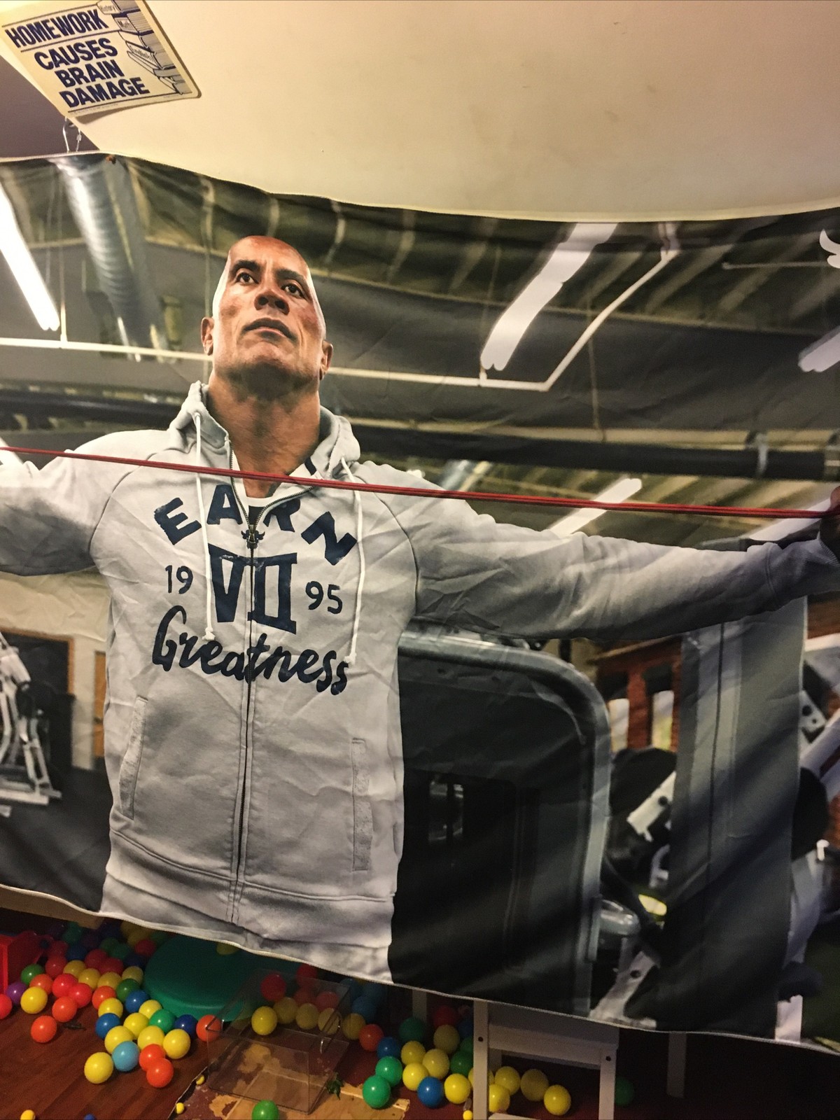 Massive Dwayne Johnson The Rock Fabric Display WWF Under Armor Earn Greatness
