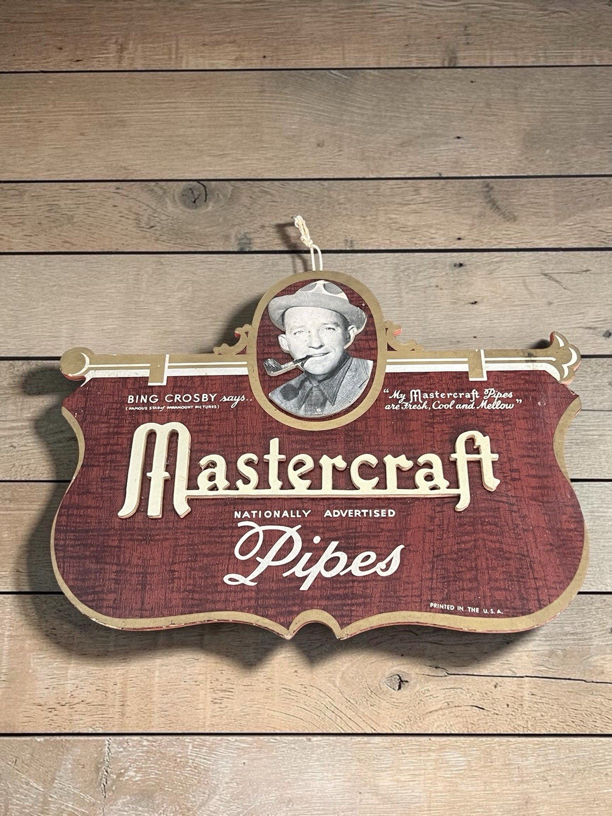 Vintage 1950s Mastercraft Pipes Bing Crosby Cardboard Store Display Sign Die-Cut