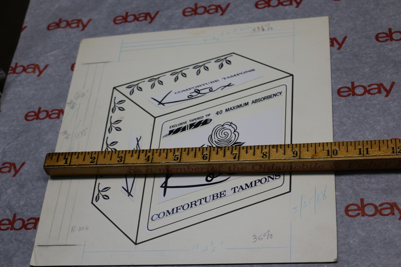 Vintage 1968 Kotex Comfortube tampons ARTIST PROOF cardboard advertising sign