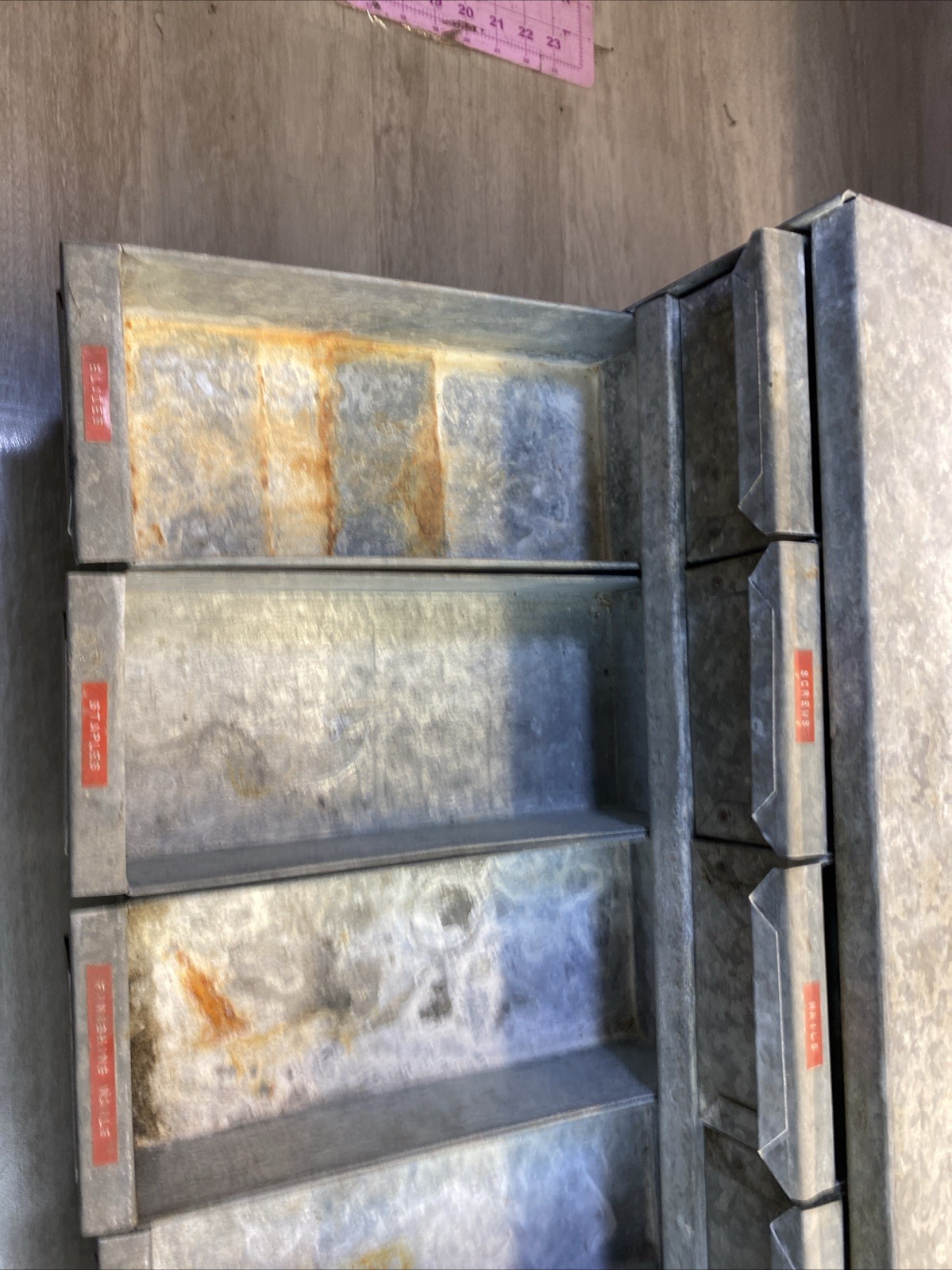 VTG General Store Galvanized Tin Metal PARTS CABINET 17 DRAWER Industrial PATINA
