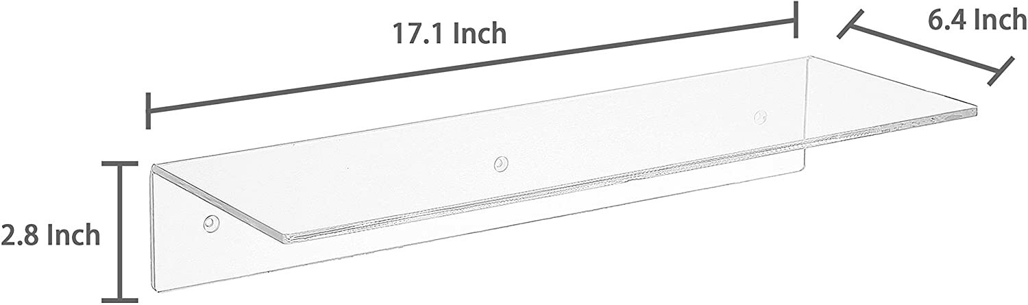 17 Inch Clear Acrylic Floating Shelves, Wall Mounted Display Racks, Set of 3