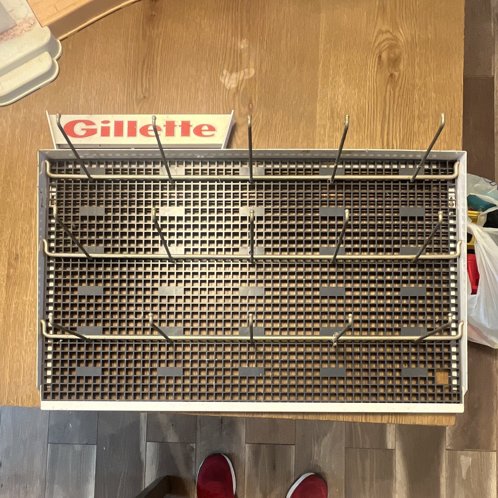 2 vintage Gillette Store Display Advertising Rack Sign w/ Hooks
