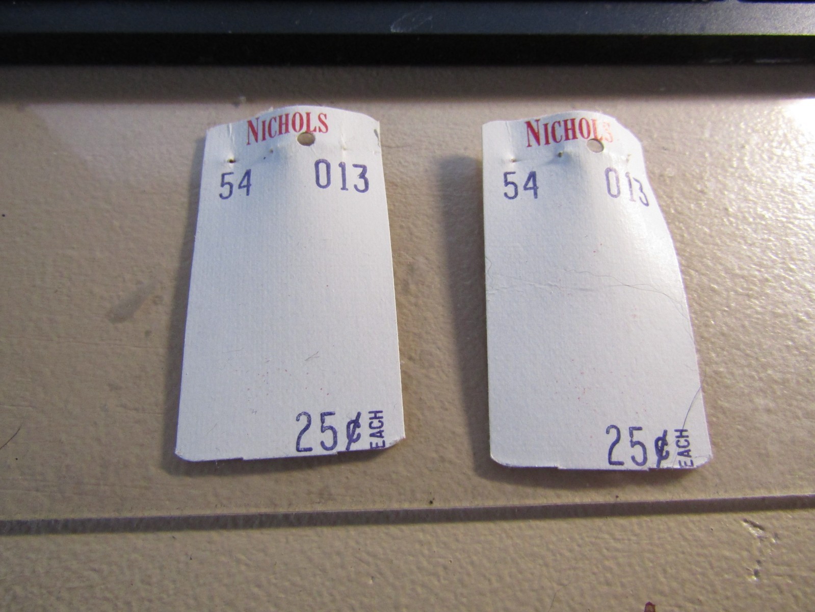 Nichols Department Store White Paper Fabric Price Tags 25 Cents Set of 2
