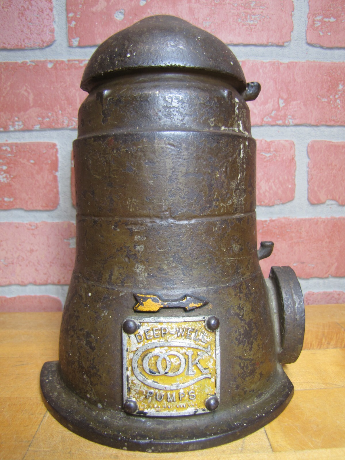 COOK DEEP-WELL PUMPS Antique Advertising Cast Iron Doorstop Sign Statue