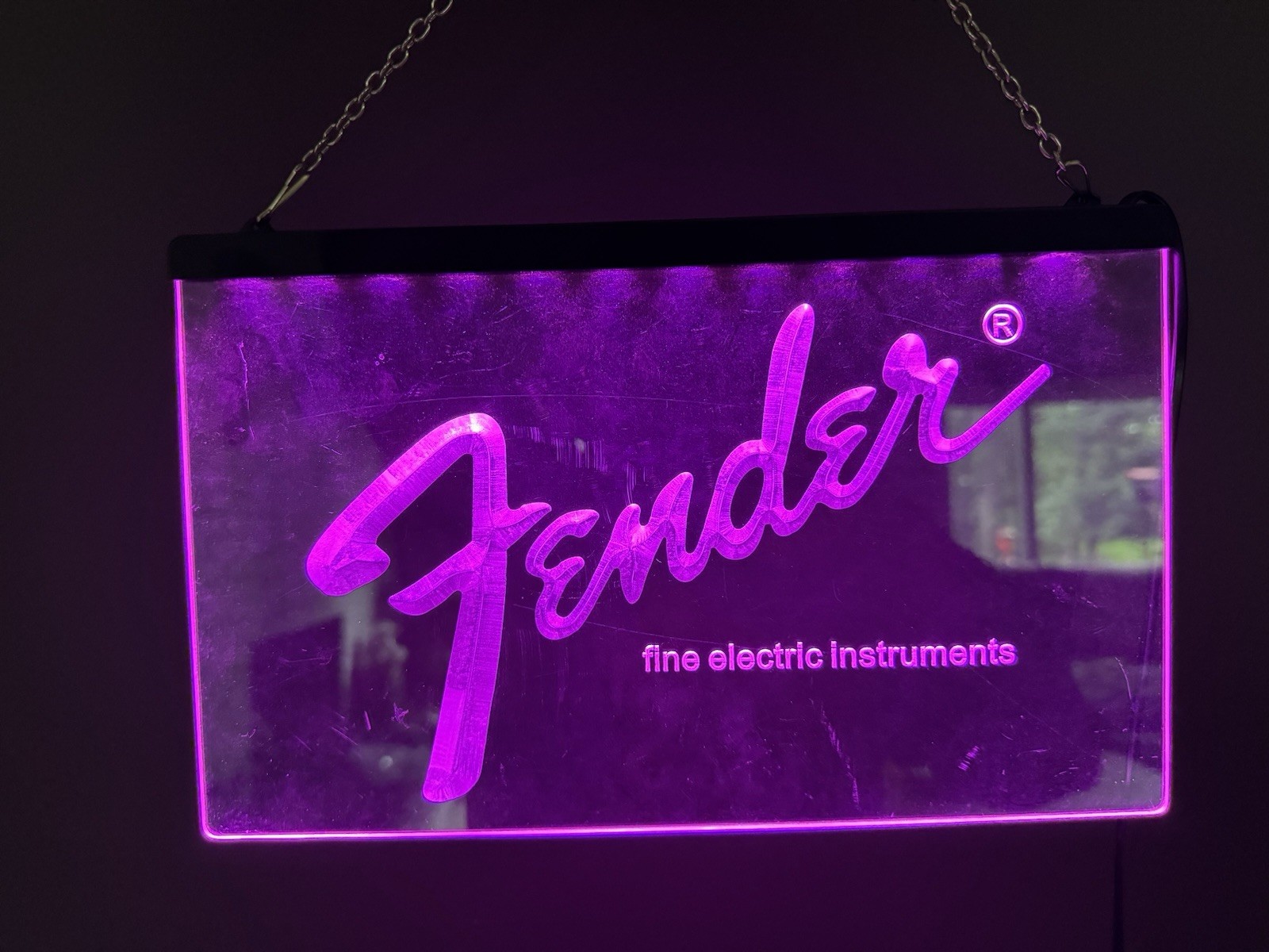 Fender Fine Electric Instruments Lighted Hanging Advertising Sign Purple/Black