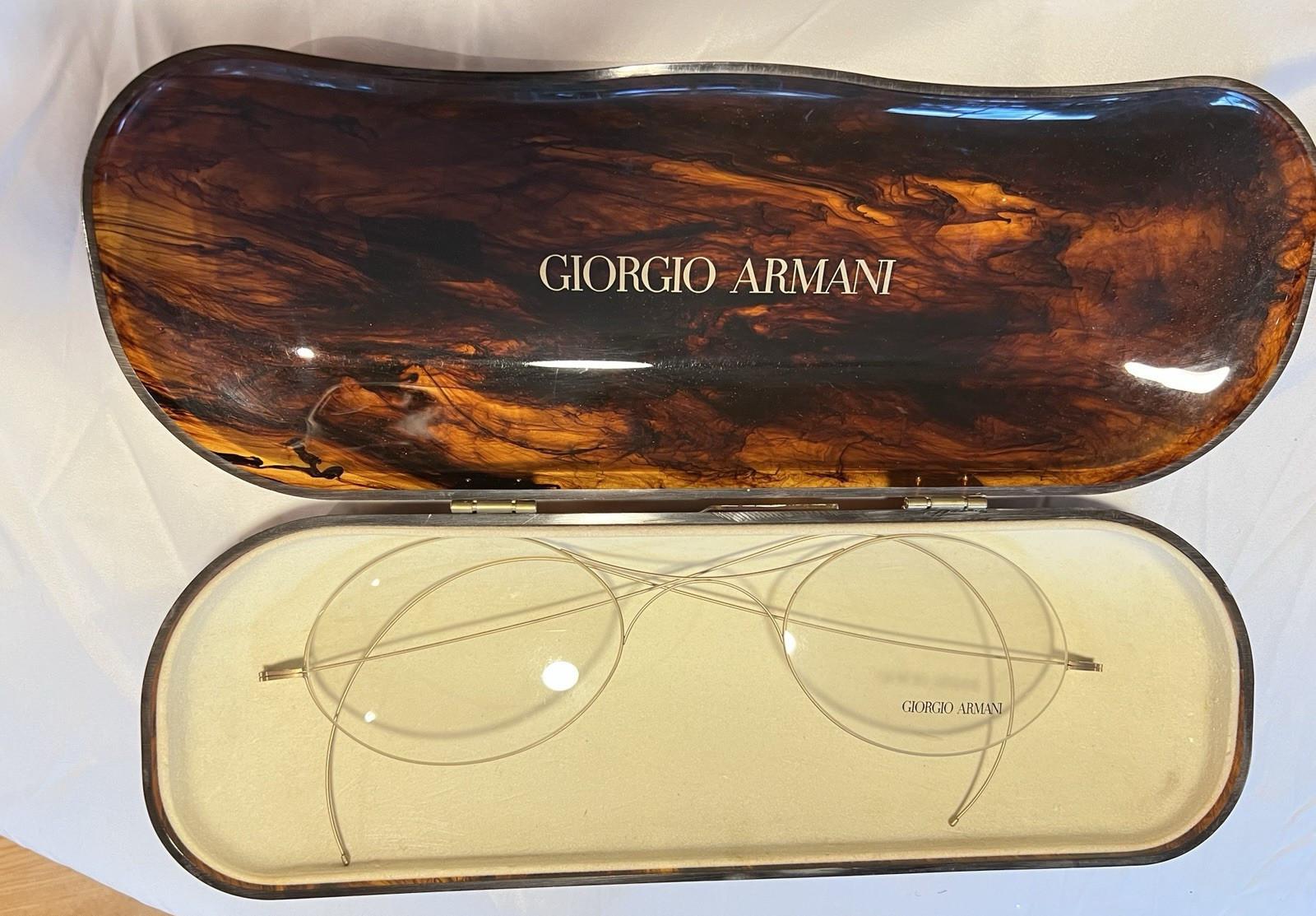 Giorgio Armani 1980s Retail Advertising Display Glasses Case & Wire Rim Glasses