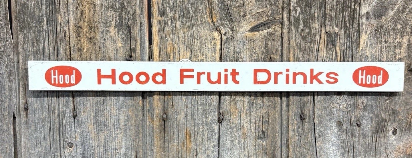 Vintage Hood Dairy Fruit Drinks Grocery Store Advertising Display Rack Sign