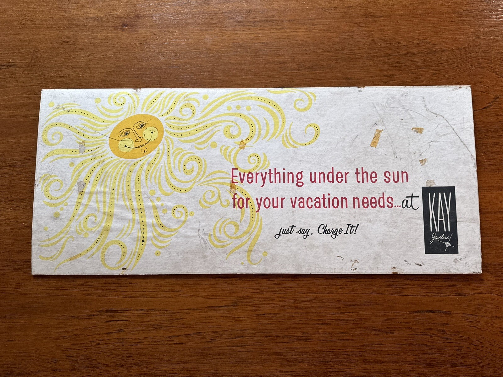 Vintage Mid Century Kay Jewelers Cardboard Sign 28” X 12” Hippie Sun Rare Advert