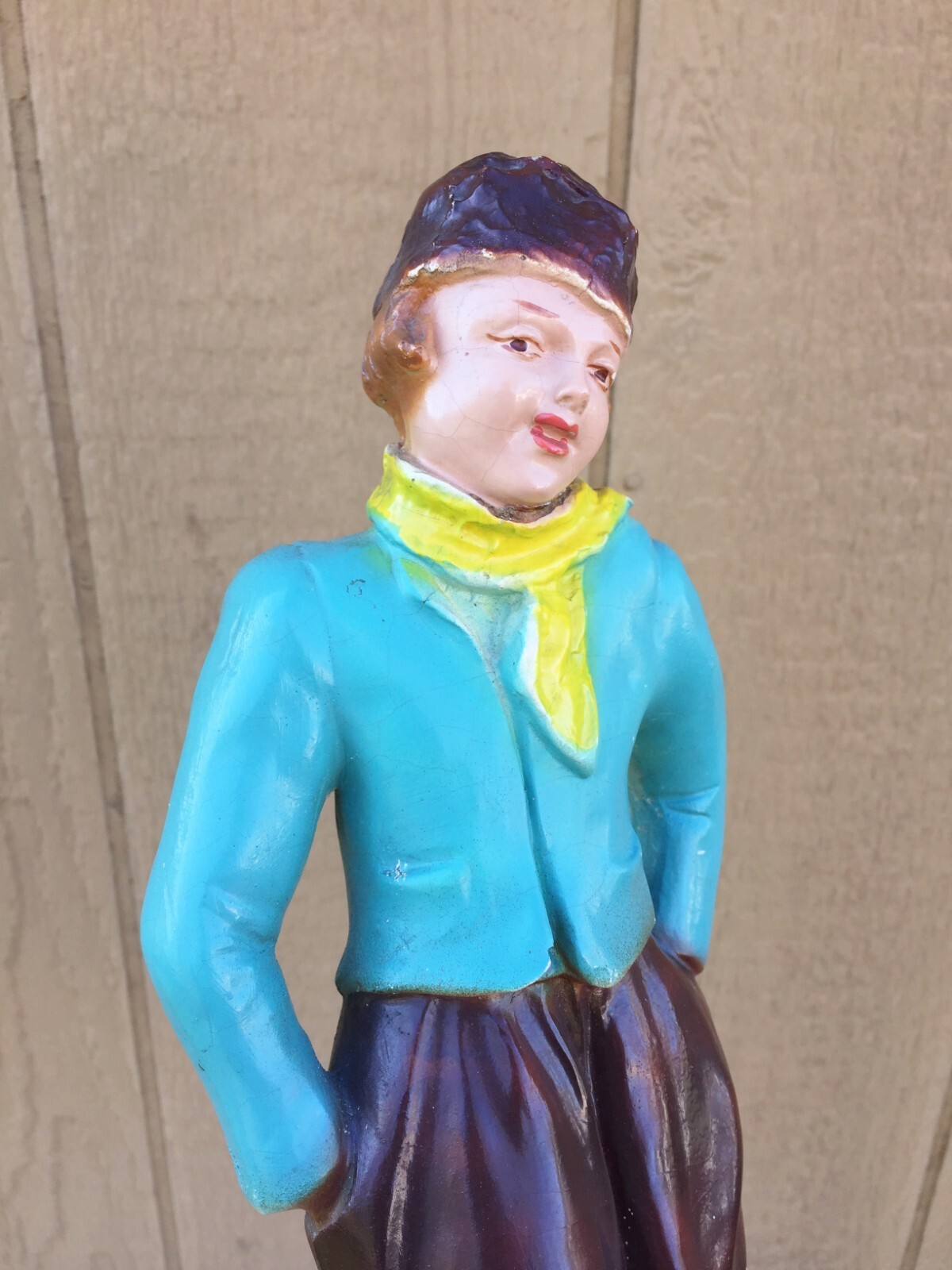Vintage Plaster Statue Figure Store Advertising Display Winter Wear Girl 13″