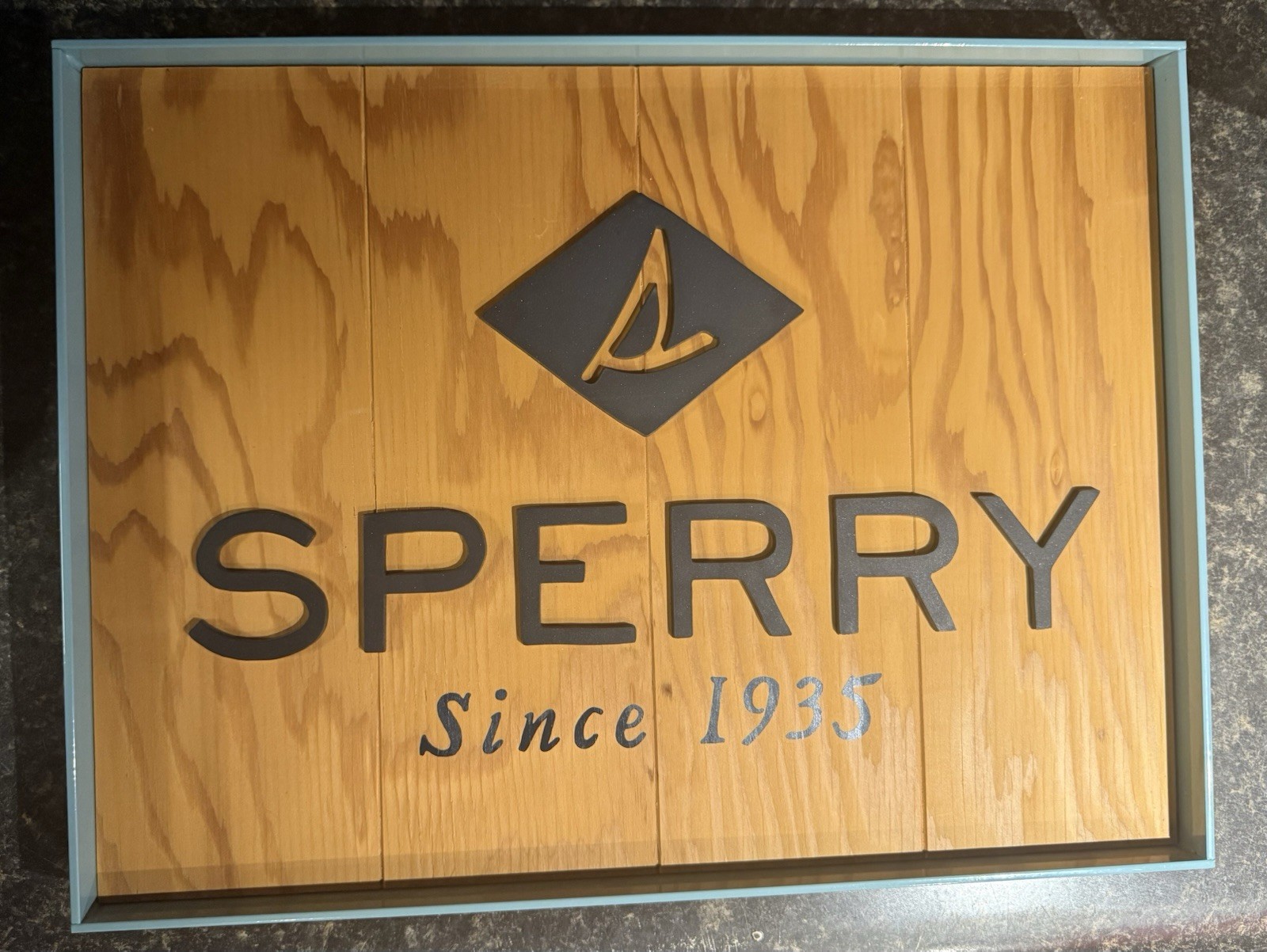 Sperry Shoes Sign Advertisement Metal Frame Wood Sign