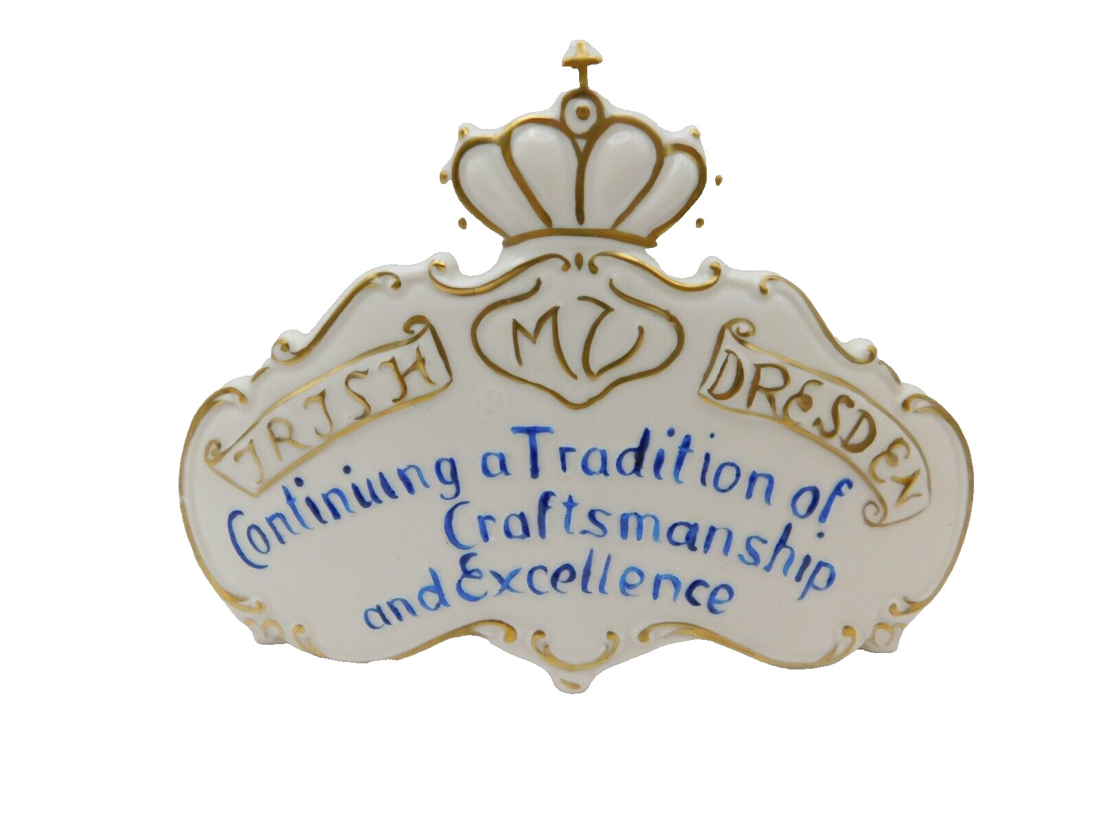 Vtg IRISH DRESDEN MULLER VOLKSTEDT Porcelain Store Display Sign Topper Ad