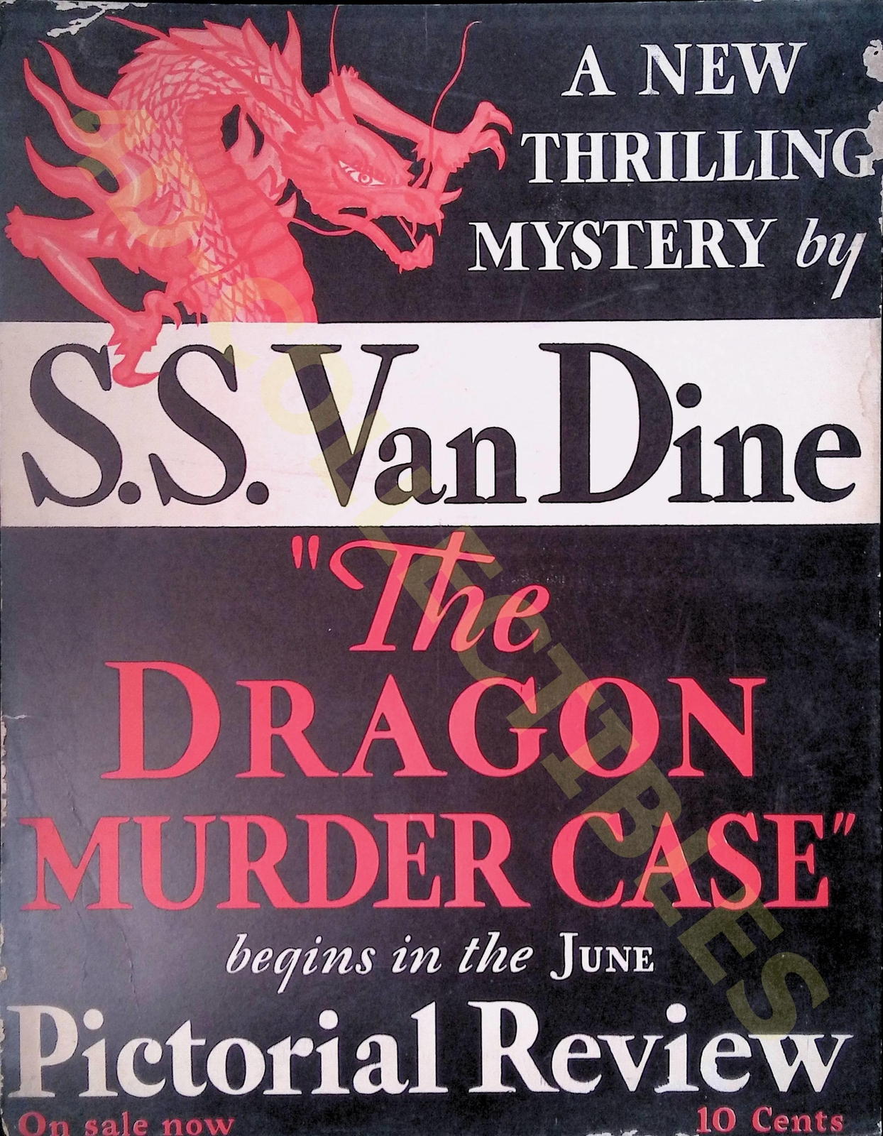 Vintage advertising Cardboard Poster S.S. Van Dine Dragon Murder Case Mystery