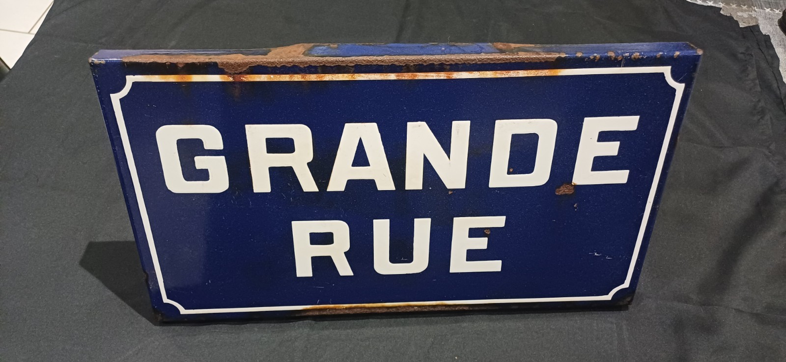Antique Thick Enameled Street Sign Grande Rue