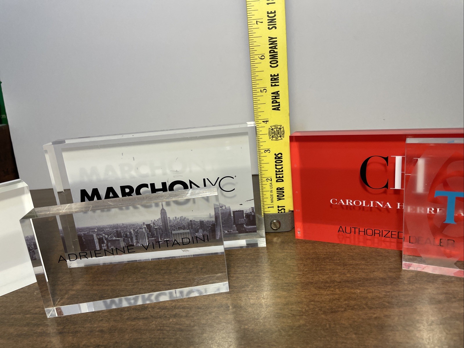 Lot Of 5 Acrylic Retail Advertising Display Signs Paperweights Used