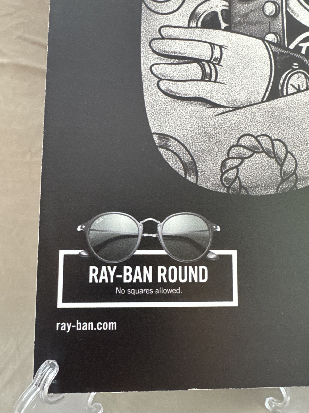 Ray-Ban “Never Hide” Store Display Sign – 2 Sided Round Series Promo, Rare 16×23