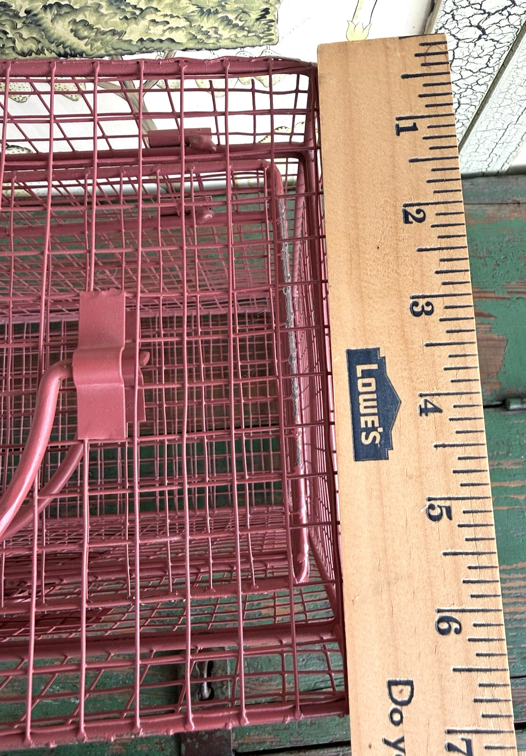 Vintage Pink Metal Wire Cage Crate Industrial Storage Display Box w Number Tags