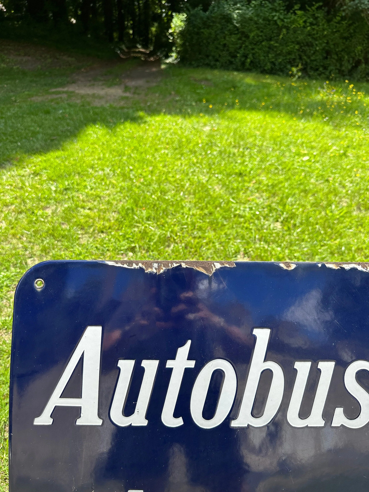 Vintage 1930’s Enameled Sheet Metal “AUTOBUS STOP” French City Street Sign