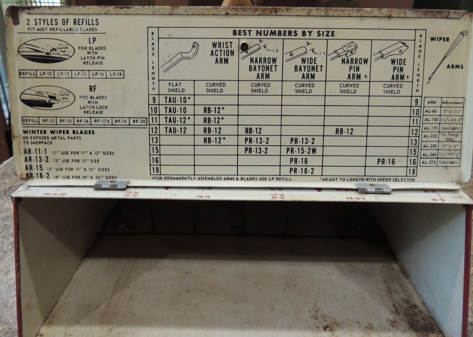 Vintage GM dealer 10X14X18 TRICO windshield wiper/arms/ display cabinet