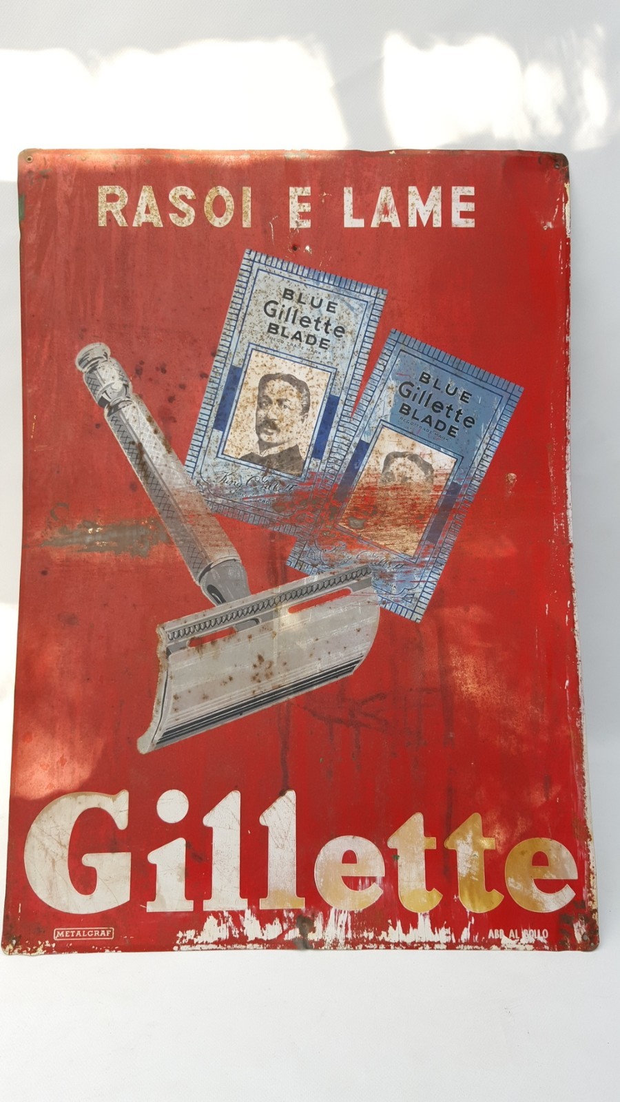 targa insegna pubblicitaria latta gillette 1950 metalgraf pubblicità vintage