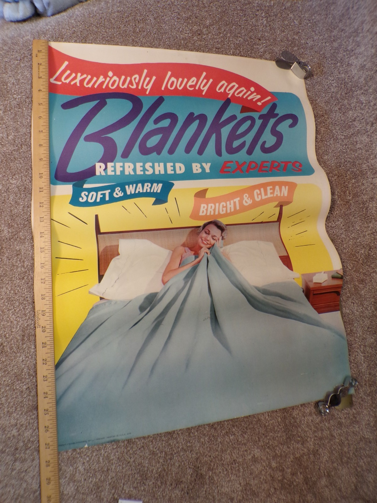 1960’s Dry Cleaning Blanket Poster Retail Store Sign 21 x 28