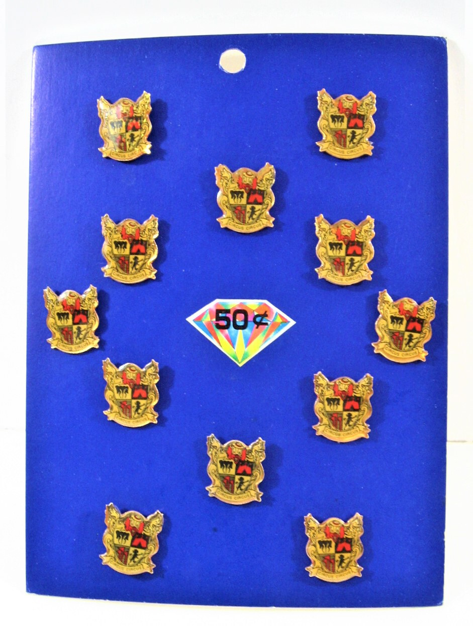 Vintage Circus Circus Las Vegas Hotel Casino Pin Display 12 On Card Old Stock