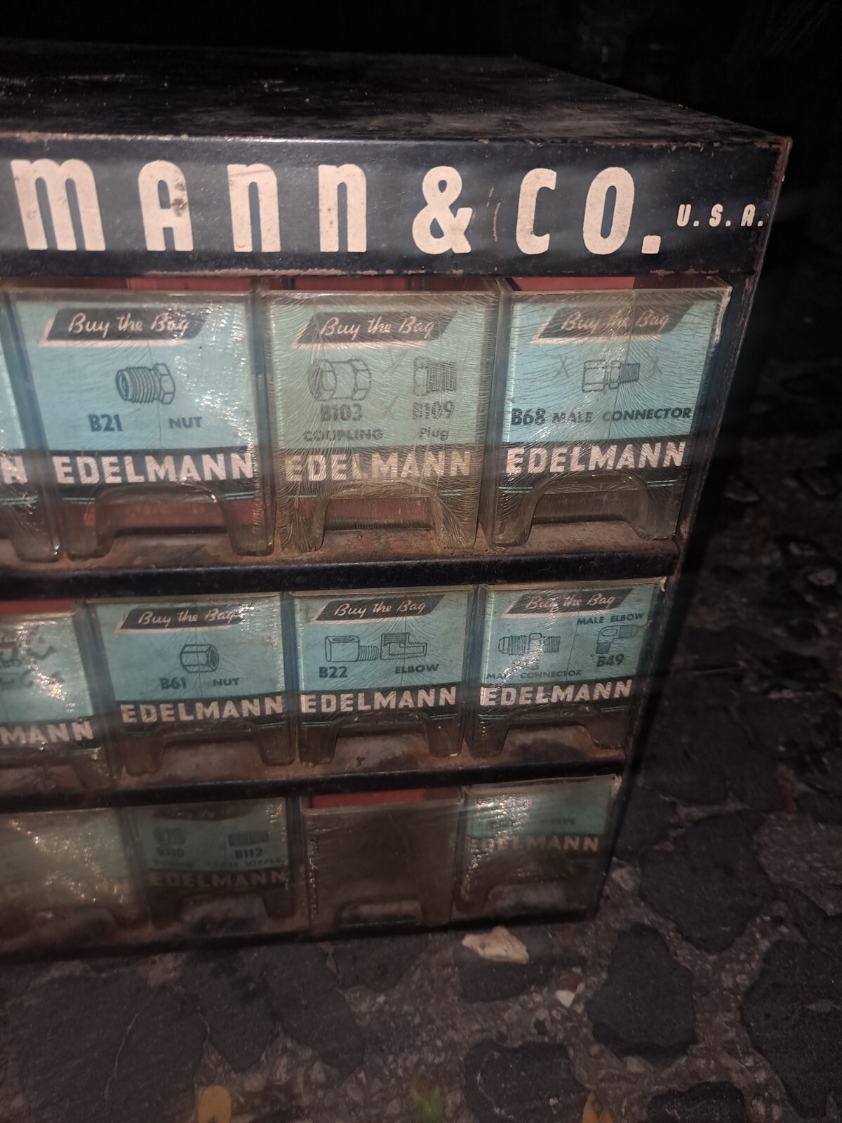 Vintage E. EDELMANN & CO. Chicago Metal Cabinet Organizer Store Display W/ Parts