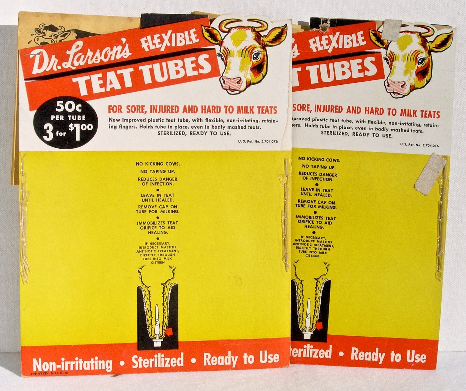 Vintage Dr Larsons’s Teat Tubes Cow Farm Agriculture Store Advertising Displays