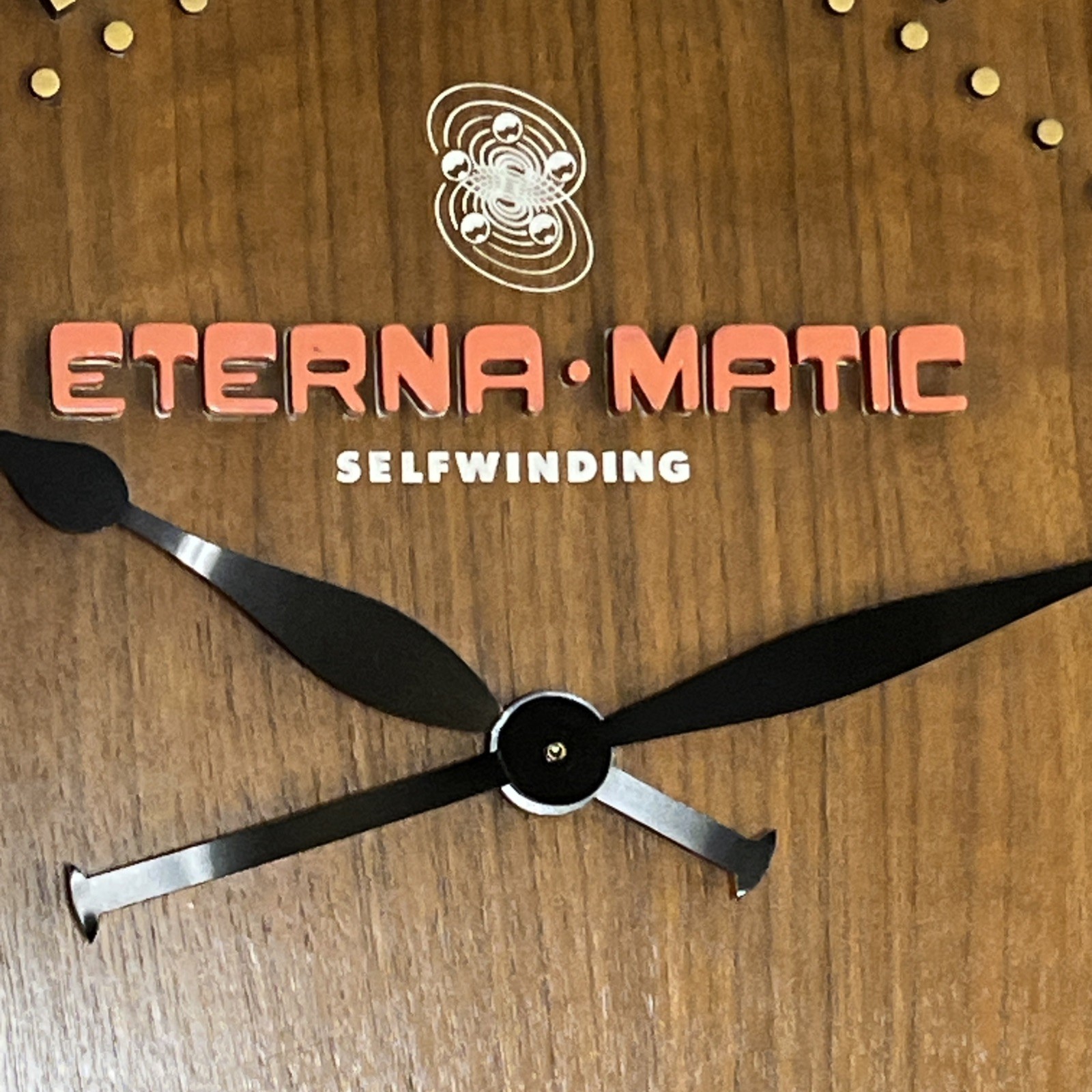 Rare Eterna Matic Mid century Wood/Brass Store Display Wall Clock