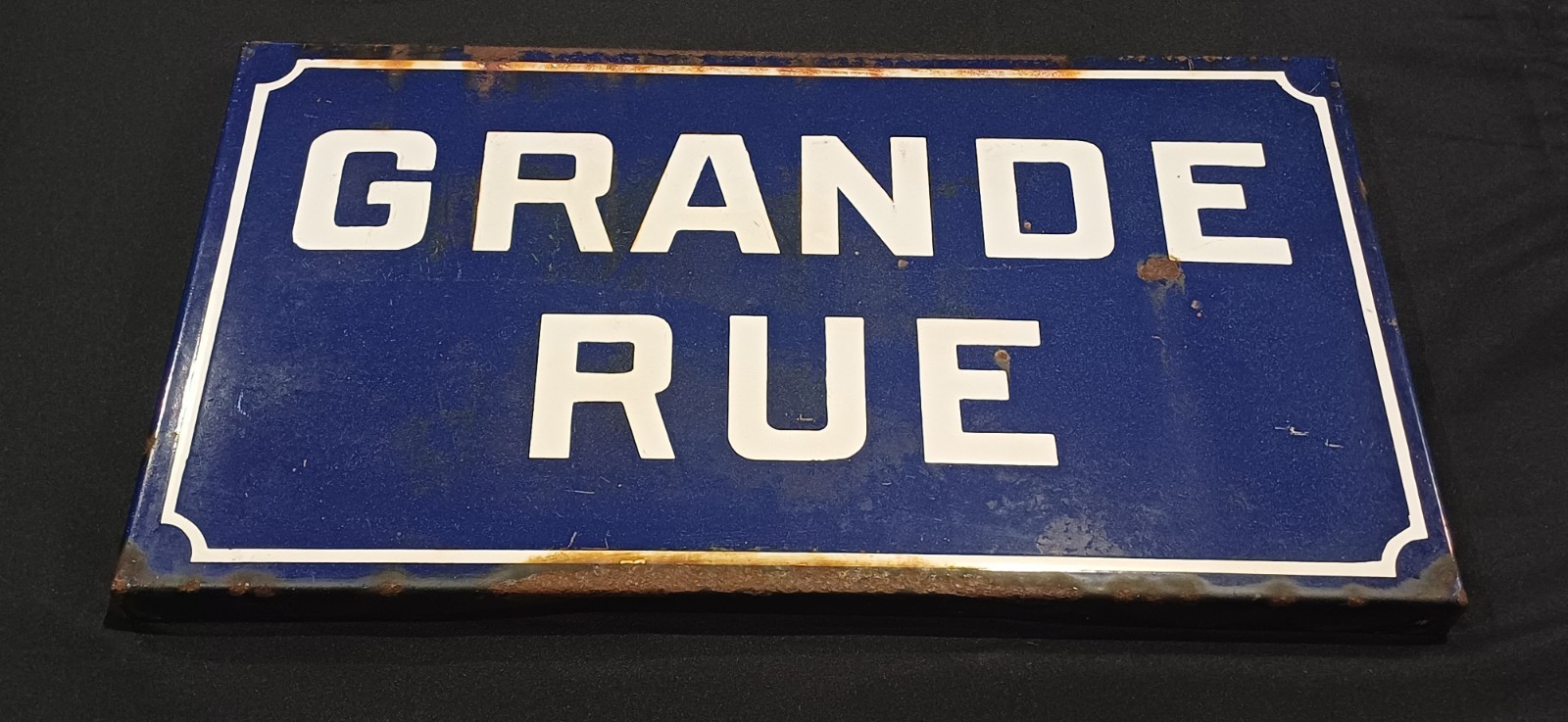 Antique Thick Enameled Street Sign Grande Rue