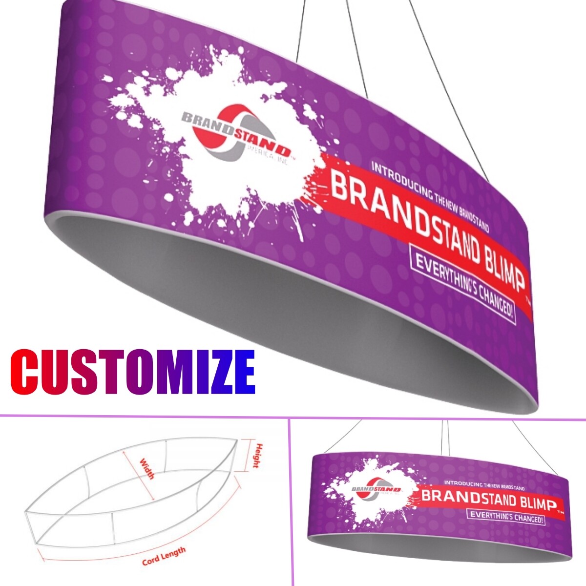 Custom Printed Elliptical Tension Fabric Ceiling Hanging Banner for Trade Show