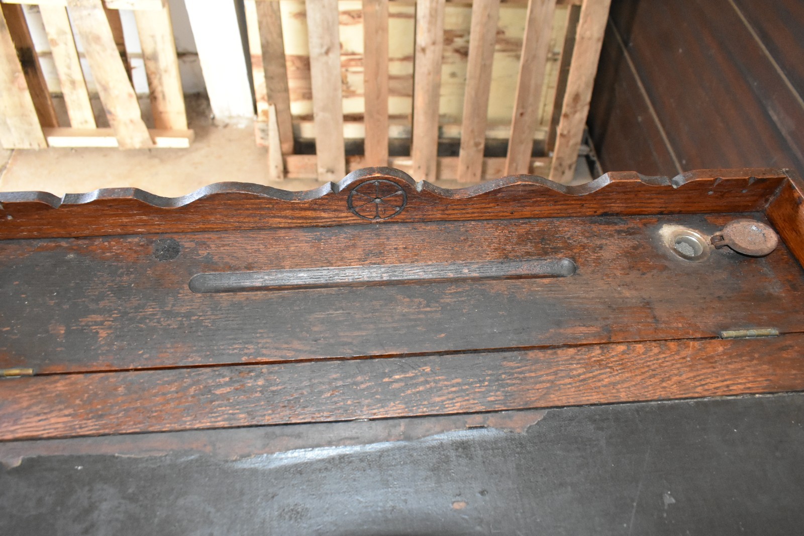Antique Willimantic General Store Spool Cabinet w/ Leather Writing Top 1900