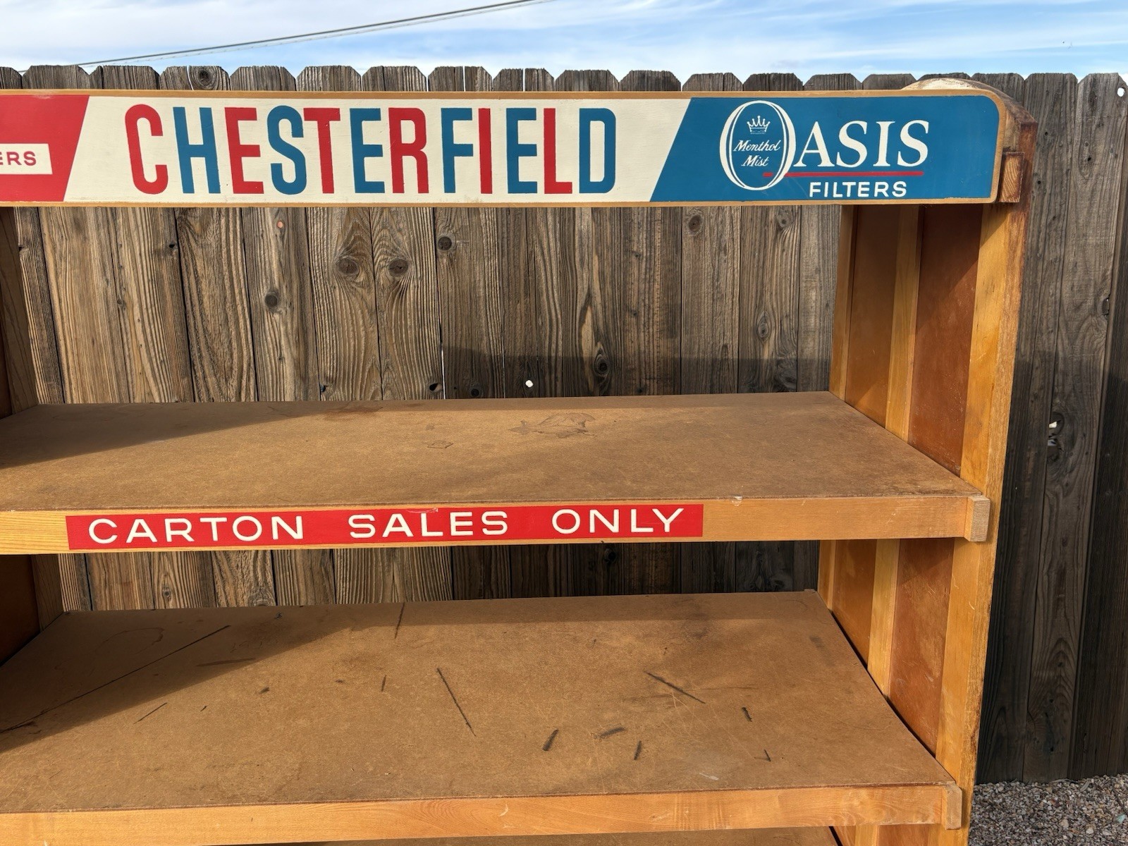 VINTAGE CHESTERFIELD LM CIGARETTE ADVERTISING STORE DISPLAY RETRO SHELVING WOOD