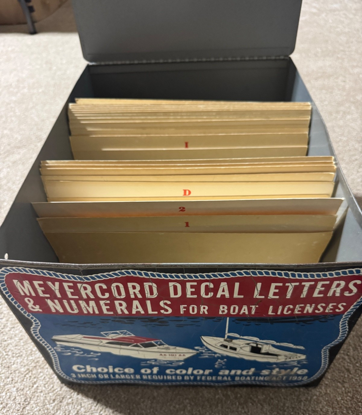 VTG Meyercord Decal Letters Numerals For Boat Metal Box With Decals & Folders
