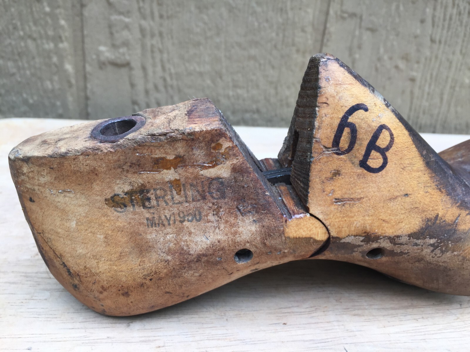 Wood Foot Shoe Mold Form Display Metal Parts 6B 9″ Sterling May 1950 Vintage
