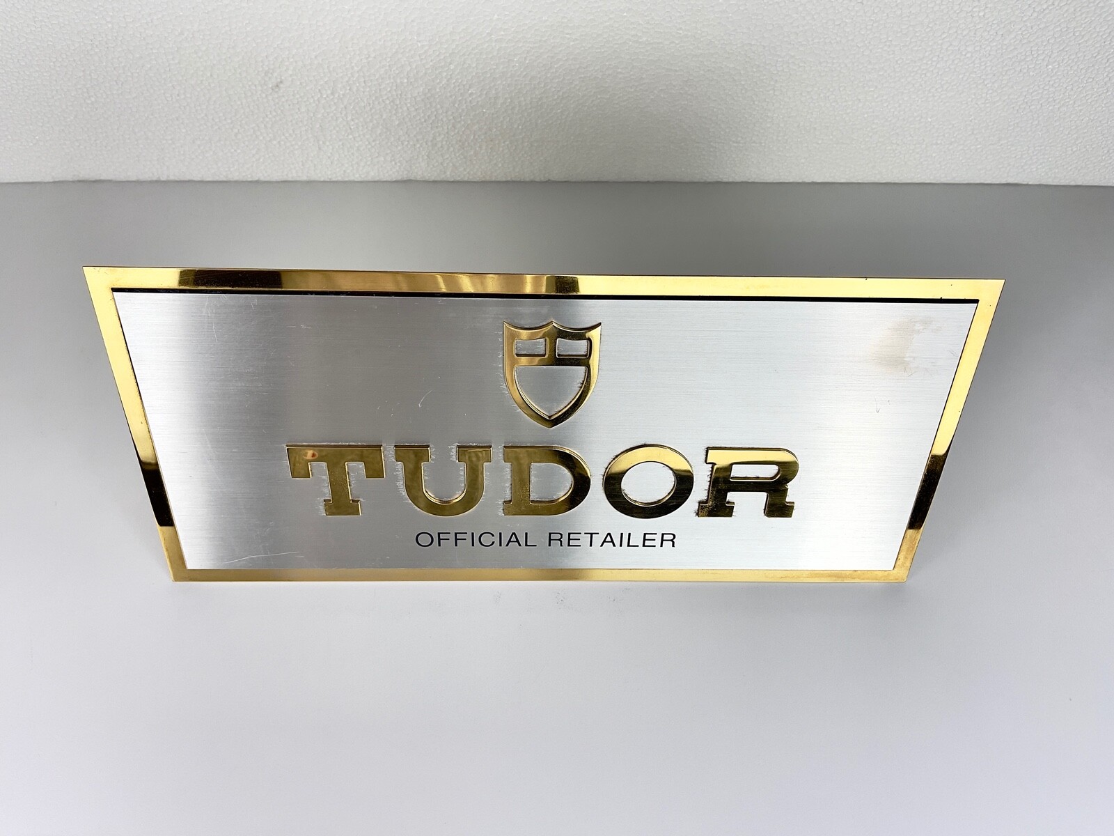 Vintage TUDOR Embossed Metal Sign Teaches Dealer Display Expositor