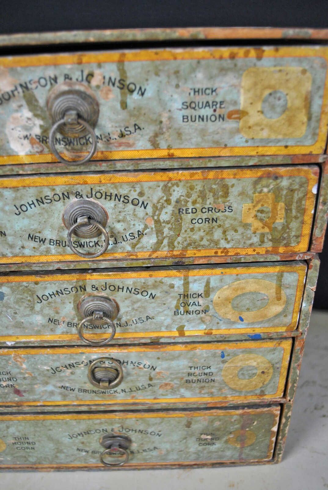 Vintage Advertising Store Display Wooden Cabinet Johnson & Johnson, Corn Pads