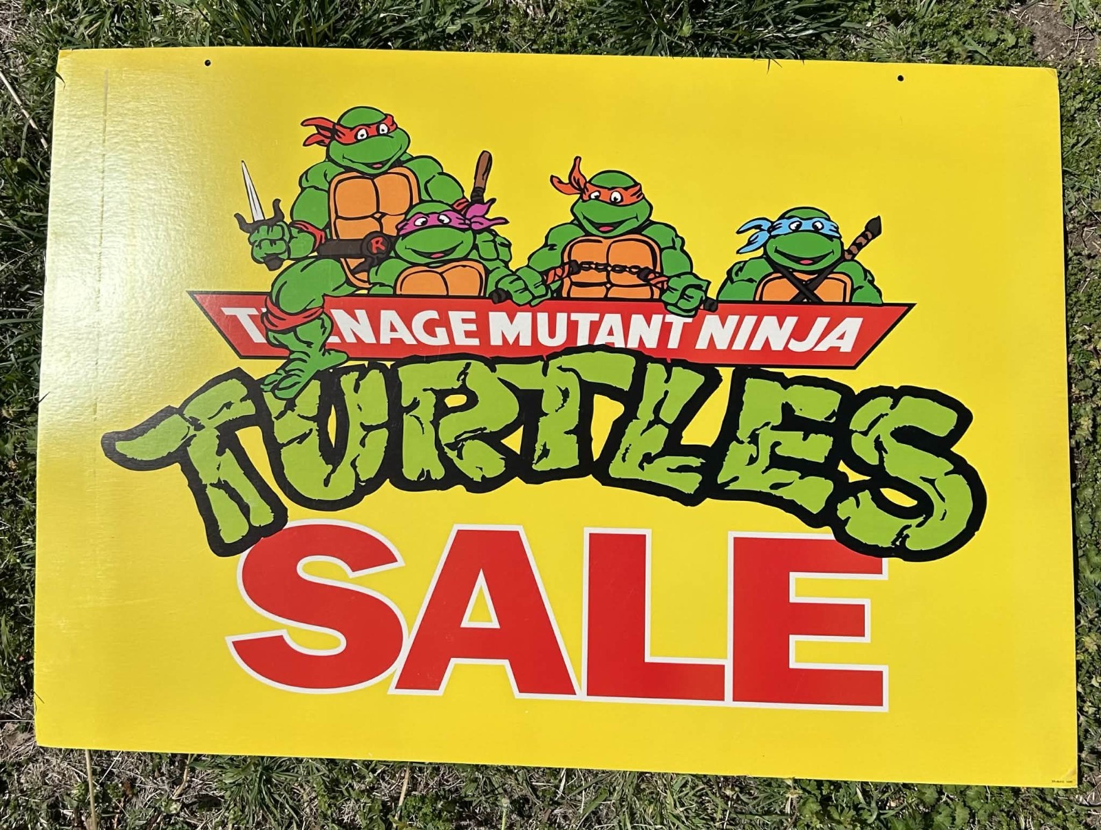 VINTAGE 80s TEENAGE MUTANT NINJA TURTLES TMNT TOY DOUBLE SIDED ADVERTISING SIGN
