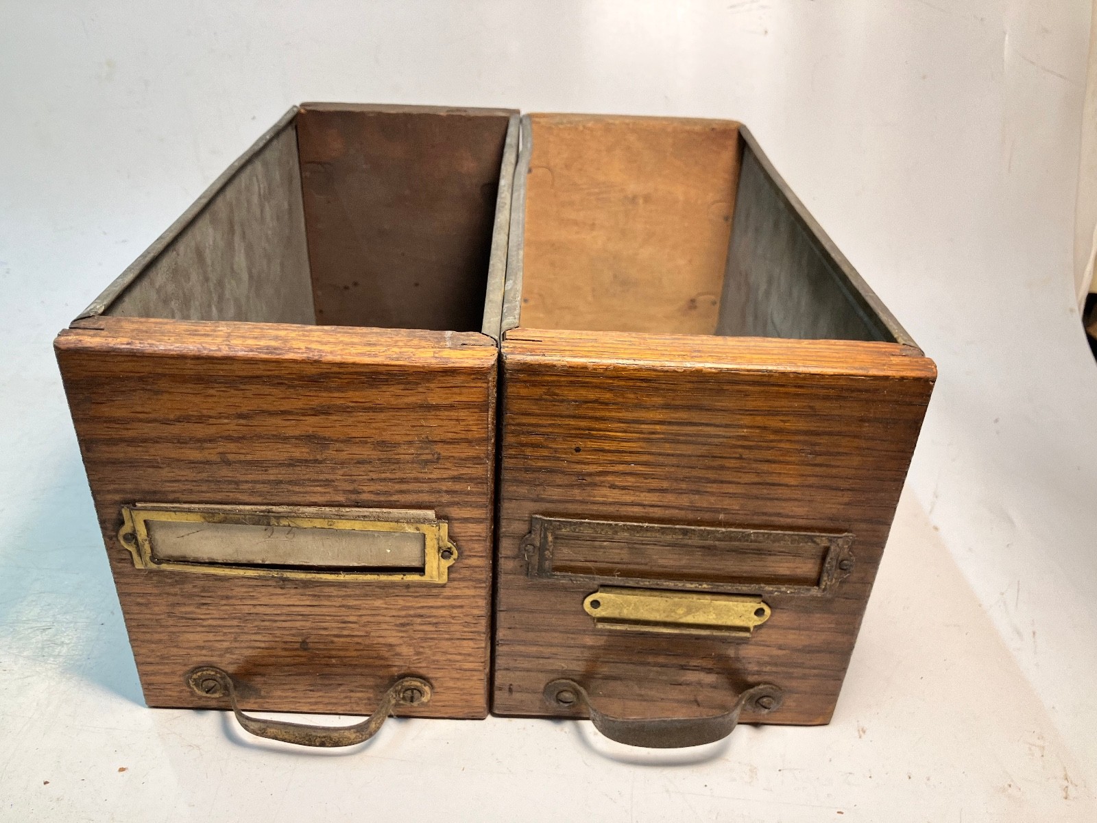 2 Hardware Store Vintage Drawer Boxes Oak, pine & galvanized steel 5″ Wide