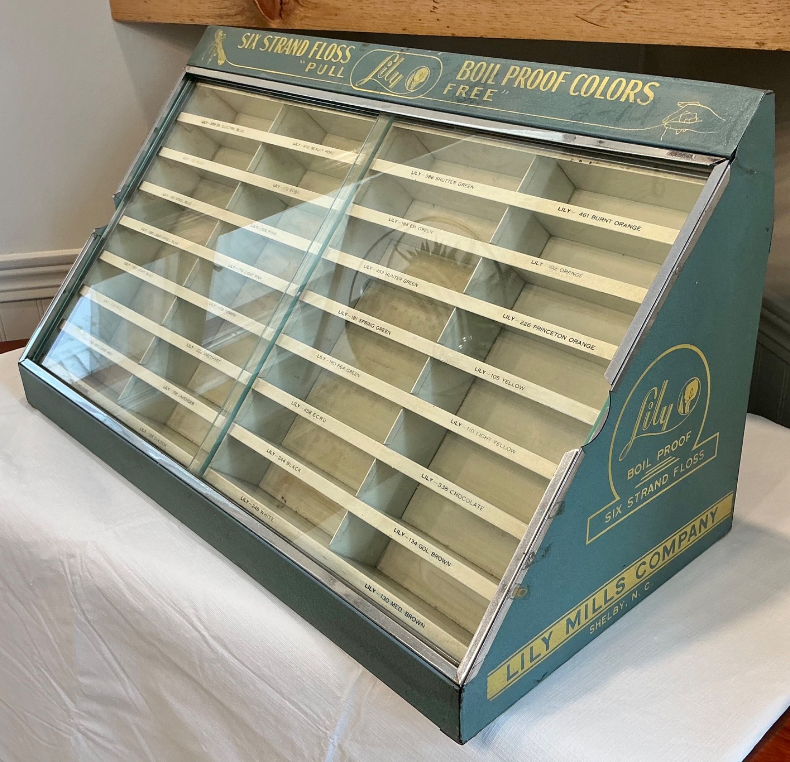 Vtg Large 25” Lily Mills Embroidery Floss Retail Display Cabinet Antique Thread