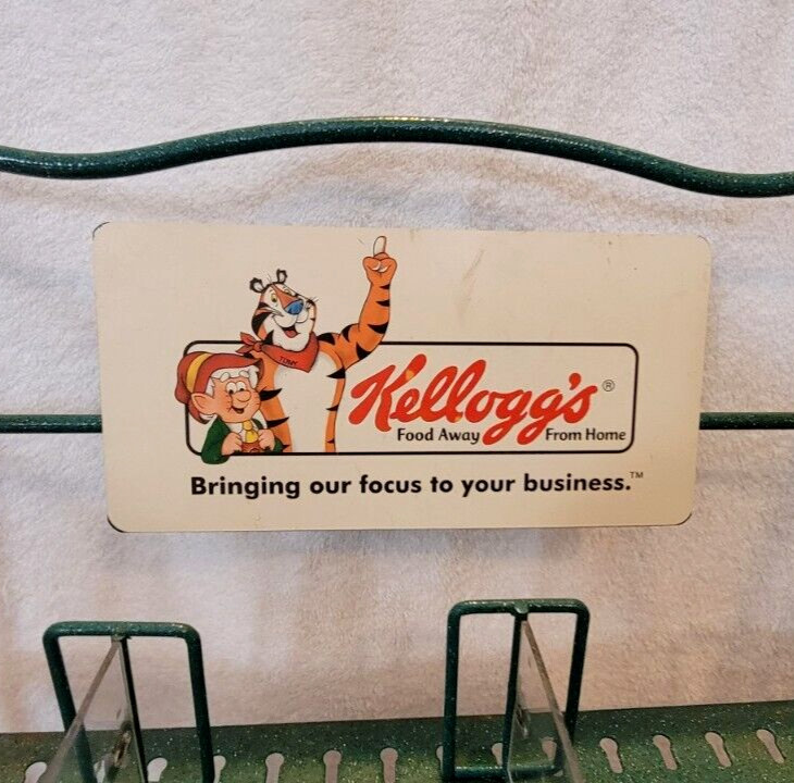 VTG ORG Kellogg’s Cereal Store Display Rack Green Metal Countertop Stand Retro