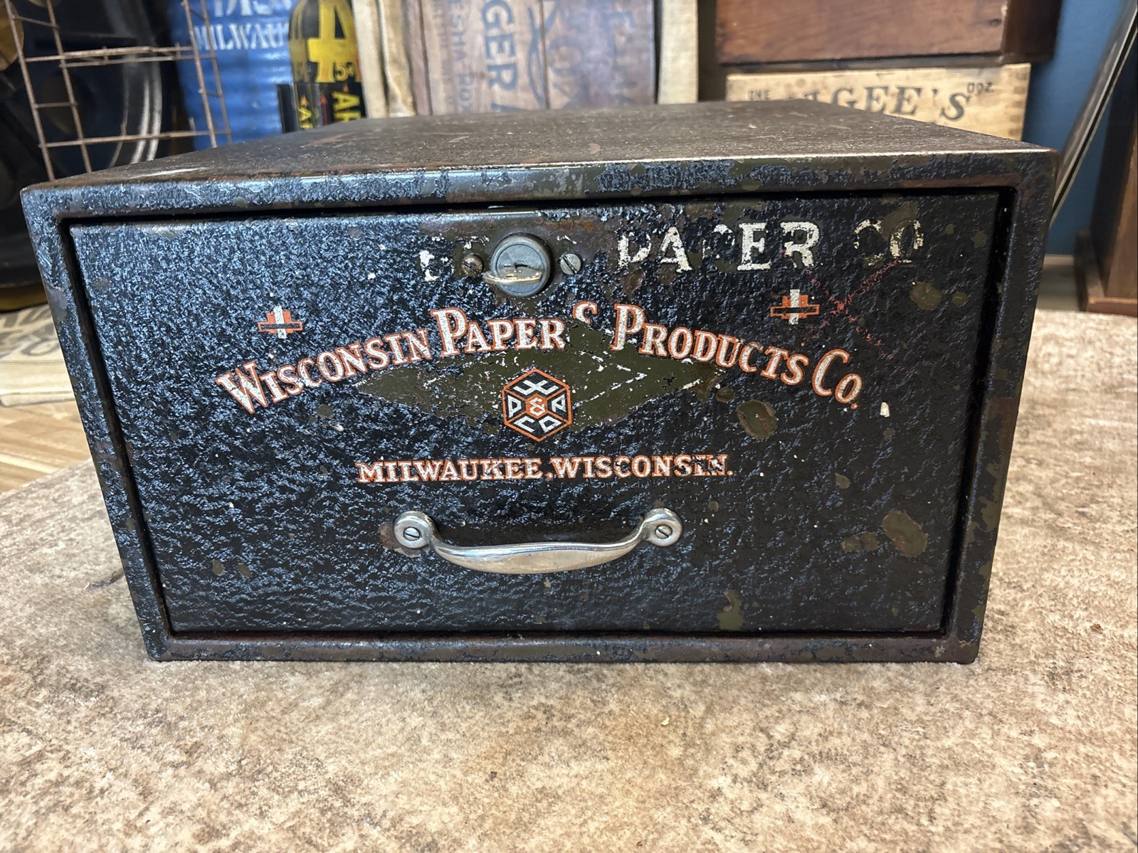 Vintage Wisconsin Paper Products File Drawer Cabinet Counter Display Milwaukee