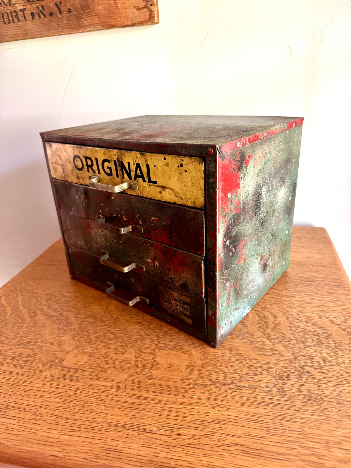 Vtg Distressed Weatherhead Original Equipment Fittings Cabinet| Rustic Metal Bin