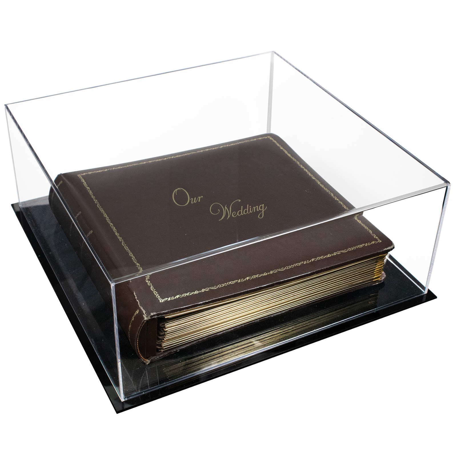 Clear Acrylic Photo Album Display Case with Black Base 15″ x 15″ x 6″ (A030A)